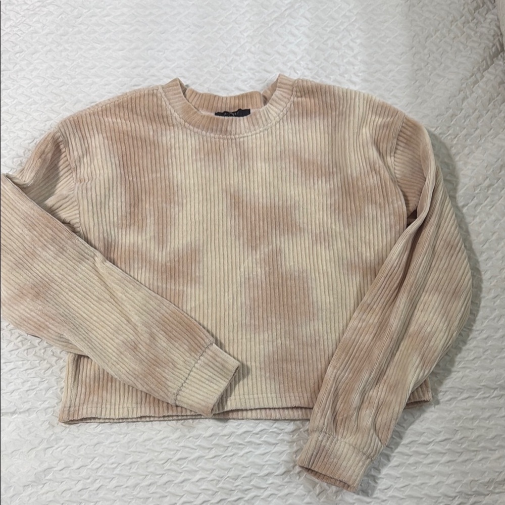 Beige Ribbed Long Sleeve Sweater